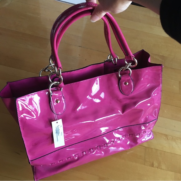 Charming Charlie Handbags - HOST PICK! Charming Charlie Tote / Shoulder Patent Leather Bag, Hot Pink, Gold